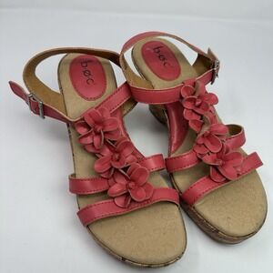BOC Born Women's Coral Flowers Coral Evita Sandals Platform Cork Wedges Size 8